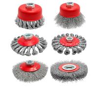 HYSHLC Pack of 6 Wire Brush Angle Grinder, M14 Angle Grinder, Cup Wire Brush, Stainless Steel Wire Brush, 75/100/105 mm Flex Taper Brush, Angle Grinder for Cleaning, Rust Removal and Grinding