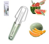 HYSHLC Watermelon Cutter, 3-in-1 Fruit Slicer, Melon Slicer, Stainless Steel Fruit Forks Cutting Knife for Watermelons, Cantaloupe, Papaya, Dragon Fruit, Green