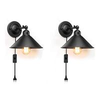 HYSJDMNC Wall lamp Interior Vintage with Switch Wall lamp with Plug Black Industrial Retro lamp E27 Bedroom Bedside lamp Adjustable Wall Lighting swiveling Wall Reading Lamps 2 Pac