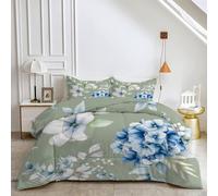 HYSNKSM Bean Paste Green Queen Size Duvet 7.5 Tog Reversible Coverless Duvet All Seasons with Small White Flowers Printed, Lightweight Soft Comforter Set with 2 Pillowcases, Machine Washable T/85