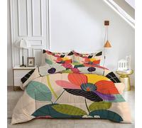 HYSNKSM Beige Duvet Double 4.5 Tog Reversible Coverless Duvet All Seasons with Colorful Flowers Printed, Lightweight Soft Comforter Set with 2 Pillowcases, Machine Washable E3282