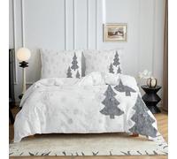 HYSNKSM Bettwäsche 135x200 Dunkelschwarz Bettwäsche Sets 3Teilig Mikrofaser Bettbezug 135 x 200 und 2 Kissenbezug 80x80 cm Kuschelige Bettbezüge Weihnachtsbaum mit Reißverschlusd349
