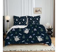 HYSNKSM Bettwäsche 155x220 Dunkelblau Bettwäsche Sets 3Teilig Mikrofaser Bettbezug 155 x 220 und 2 Kissenbezug 80x80 cm Kuschelige Bettbezüge Weihnachtsschneemann mit Reißverschlusd326