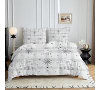 HYSNKSM Bettwäsche 155x220 Weiß Bettwäsche Sets 3Teilig Mikrofaser Bettbezug 155 x 220 und 2 Kissenbezug 80x80 cm Kuschelige Bettbezüge Weihnachtsstil mit Reißverschlusd347