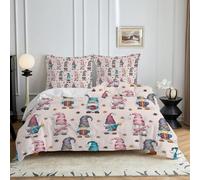 HYSNKSM Bettwäsche 200x200 Rosa Bettwäsche Sets 3Teilig Mikrofaser Bettbezug 200 x 200 und 2 Kissenbezug 80x80 cm Kuschelige Bettbezüge Weihnachtszwerg mit Reißverschlusd300