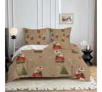 HYSNKSM Bettwäsche 200x200 Rot Bettwäsche Sets 3Teilig Mikrofaser Bettbezug 200 x 200 und 2 Kissenbezug 80x80 cm Kuschelige Bettbezüge Weihnachtsbaum mit Reißverschlusd305
