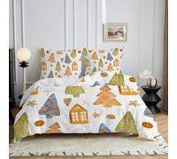 HYSNKSM Bettwäsche 200x220 Weiß Bettwäsche Sets 3Teilig Mikrofaser Bettbezug 200 x 220 und 2 Kissenbezug 80x80 cm Kuschelige Bettbezüge Frohe Weihnachten mit Reißverschlusd318