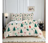 HYSNKSM Bettwäsche 220x240 Beige Bettwäsche Sets 3Teilig Mikrofaser Bettbezug 220 x 240 und 2 Kissenbezug 80x80 cm Kuschelige Bettbezüge Weihnachtsbaum mit Reißverschlusd302