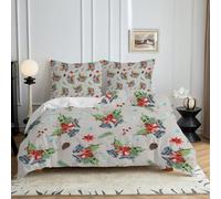 HYSNKSM Bettwäsche 220x240 Grau Bettwäsche Sets 3Teilig Mikrofaser Bettbezug 220 x 240 und 2 Kissenbezug 80x80 cm Kuschelige Bettbezüge Frohe Weihnachten mit Reißverschlusd328