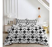 HYSNKSM Black Duvet Double 4.5 Tog Reversible Coverless Duvet All Seasons with Square Geometry Printed, Lightweight Soft Comforter Set with 2 Pillowcases, Machine Washable E4437
