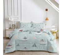 HYSNKSM Blue Queen Size Duvet 7.5 Tog Reversible Coverless Duvet All Seasons with Castle Pattern Printed, Lightweight Soft Comforter Set with 2 Pillowcase, Machine Washable e122