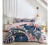 HYSNKSM Blue Single Duvet 7.5 Tog Reversible Coverless Duvet All Seasons Single Quilt with Plants Printed, Lightweight Soft Comforter Set with 2 Pillowcase, Machine Washable 135x200cm