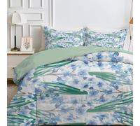 HYSNKSM Blue Super King Duvet 7.5 Tog Reversible Coverless Duvet All Seasons Super King Quilt with Flowers Printed, Lightweight Soft Comforter Set with 2 Pillowcases, Machine Washable - 260X220cm E21