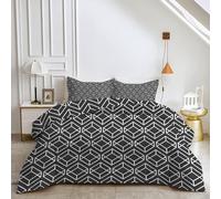 HYSNKSM Gray Queen Size Duvet 4.5 Tog Reversible Coverless Duvet All Seasons with Modern Geometry, Square Printed, Lightweight Soft Comforter Set with 2 Pillowcases, Machine Washable E4412