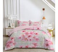 HYSNKSM Pink Duvet Double 7.5 Tog Reversible Coverless Duvet All Seasons Double Quilt with Gardens Printed, Lightweight Soft Comforter Set with 2 Pillowcases, Machine Washable - 200x200cm