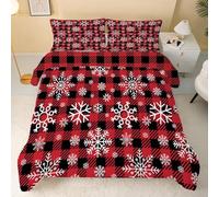 HYSNKSM Red Single Duvet 7.5 Tog Reversible Coverless Duvet All Seasons with Christmas Snowflakes Printed, Lightweight Soft Comforter Set with 2 Pillowcase, Machine Washable e.80