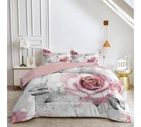 HYSNKSM Red Single Duvet 7.5 Tog Reversible Coverless Duvet All Seasons with Retro Flowers Printed, Lightweight Soft Comforter Set with 2 Pillowcase, Machine Washable e.68