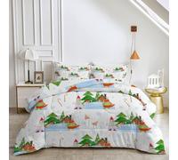 HYSNKSM White Duvet Double 4.5 Tog Reversible Coverless Duvet All Seasons with Christmas Theme Printed, Lightweight Soft Comforter Set with 2 Pillowcases, Machine Washable e19