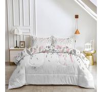 HYSNKSM White King Size Duvet 4.5 Tog Reversible Coverless Duvet All Seasons King Quilt with Pink Flowers Printed, Soft Comforter Set with 2 Pillowcases, Machine Washable E3663