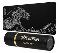 Hystar Gaming Mouse Pad, Soft Textured Cloth Surface, Water Resistant Fabric, 5mm Thick, Bonus Silicone Drink Coaster, Durable Box for Transport, The Great Wave Design (Black)