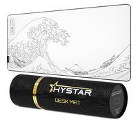 Hystar Gaming Mouse Pad, Soft Textured Cloth Surface, Water Resistant Fabric, 5mm Thick, Bonus Silicone Drink Coaster, Durable Box for Transport, The Great Wave Design (White)