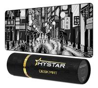 Hystar Gaming Mouse Pad, Soft Textured Cloth Surface, Water Resistant Fabric, 5mm Thick, Bonus Silicone Drink Coaster, Durable Box for Transport, Retro Tokyo Design (Black and White)