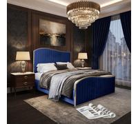 Hythe Upholstered Soft Velvet Blue Metal Designer Bed Frame