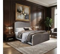 Hythe Upholstered Soft Velvet Grey Metal Designer Bed Frame