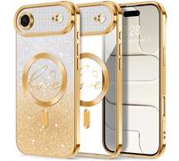 Hython for iPhone Air Case Glitter, Compatible with MagSafe Love Heart Magnetic Clear Phone Cases for Women Girls, Full Camera Protection Sparkle Plating Shockproof Protective Cover, Gold