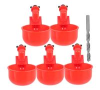 HYTROVE 1 Set Automatic Chicken Waterer Multi Function Plastic Poultry Drinkers with Red Water Bowls Drill Easy to Install Chicken Feeder for Pigeons