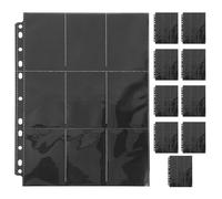 HYTROVE 10 Sheets Card Binder Page Double Side Pocket Design PVC Card Sleeve Holder 18 Pockets Per Sheet Black Sturdy Protective Cover