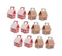 HYTROVE 12pcs House Shaped Candy Boxes with Handles Christmas Favor Boxes for Holiday Treats Pastries Small Gifts Festive Santa Design for Xmas Parties