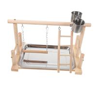 HYTROVE 1Set Natural Wood Parrot Playground with Ladder Swing Bird Playpen for Climbing Training Durable and Easy to Clean Parrot Gym
