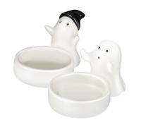 HYTROVE 2 Pcs Ceramic Ghost Candle Holder for Halloween Decor Sturdy Tea Light Holders for Tabletop Festive Home and Office Decoration Unique Seasonal