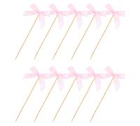 HYTROVE 20pcs Fabric Bowknot Cake Picks Elegant Dessert Decoration Kit for Parties Weddings Birthdays Multi-functional Fruit and Cake Pop Sticks Easy to Insert Romantic Bow Design