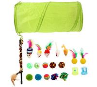 HYTROVE 21pcs Interactive Cat Teaser Stick Set Tunnel Bell Balls and Toy Balls for Fun Playtime Suitable for Kittens and Adult Cats Random Color
