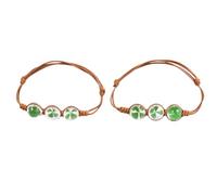 HYTROVE 2pcs Adjustable Crystal Weaving Bracelet with Dried Flower Glass Ball and Rope Chain, Easy to Wear Elegant Hand Chain for Women and Grandchild, Stylish Clover Specimen Bracelet