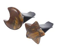 HYTROVE 2Pcs Car Air Vent Clips Crystal Star and Moon Design, Natural Tiger Eye Stone Material, Suitable for Car Dashboard Decoration and Auto Vent Use