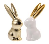 HYTROVE 2pcs Ceramic Rabbit Figurines Adorable Bunny Ornaments for Home Decor Lightweight Animal Sculptures with Flat Bottom for Table Shelf Display for Animal Lovers