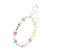 HYTROVE 2pcs Mobile Phone Chain Pearl Hanging Ornaments Rainbow Love Letters Beads Delicate Phone Lanyards Decorations for Everyday Carry