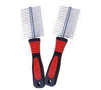HYTROVE 2pcs Pet Grooming Comb Set Double-row Stainless Steel Pin Tool for Dogs and Puppies Effectively Removes Loose Hair and Dander Comfortable Massaging Effect Red