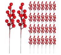 HYTROVE 30pcs Artificial Red Berry Branches with Realistic Texture, Plastic Faux Berry Stems for Christmas Tree Decorations and Wedding Home Décor, No Pruning Required