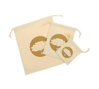 HYTROVE 3pcs Cotton Linen Drawstring Pouches for Tibetan Singing Bowl Storage, Small to Large Sizes (11x15cm, 17.5x24cm, 28x30cm) Zen Style Carrying Bags for Meditation and Sound Healing