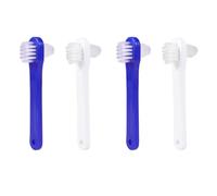 HYTROVE 4pcs Dual-Head Denture Brush for False Teeth Cleaning White and Blue Multi-Tufted Large Brush and Angled Head for Stain Removal Non-Slip Handle Portable for Easy Control and Gentle