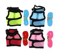 HYTROVE 4pcs Small Pet Breathable Mesh Harness Vest Leash Set for Rabbits Hamsters Guinea Pigs Summer Outdoor Safe Adjustable m Size (rose Red, Light Blue, Pink, Fruit Green)