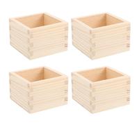 HYTROVE 4pcs Wooden Sushi Box Sake Cup Organizer Japanese Style Square Wood Material Stable Creative Traditional Design Beige Color Home Parties Use
