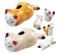 HYTROVE 6pcs Ceramic Chopstick Rest Holders in Charming Cat Shape, Easy to Clean for Dining Room Tabletop Decoration, Creative and Elegant Design for Home Use