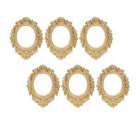 HYTROVE 6pcs Vintage Mini Resin Photo Frames Oval Shape Golden Colour Creative Elegant DIY Decoration for House Model Design and Phone Case