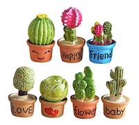 HYTROVE 7pcs Miniature Plant Figurines Micro Landscape Decor for Dollhouse Fairy Garden Lightweight Realistic Potted Cactus Bonsai Ornaments for Home Photography