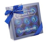 HYTROVE 9pcs Blue Boxed Soap Rose Flower Set with Scented Rose Petals, Romantic Valentine’s Day Bouquet, Artificial Floral Soap Decoration for Home and Special Occasions